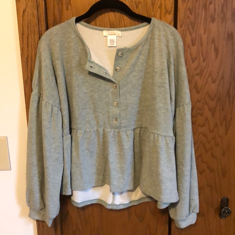 Balloon sleeved half button sweater